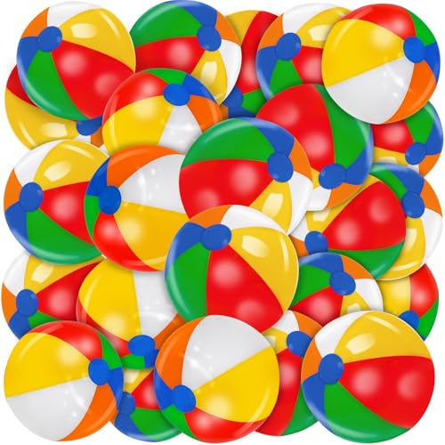 28 Pack 12 Inch Rainbow Beach Balls Bulk, Inflatable Swimming Pool Toys Beach Ball for Kids Birthday Party Favors Outdoor Summer Games Hawaiian Tropical Luau Themed Pool Party Decorations