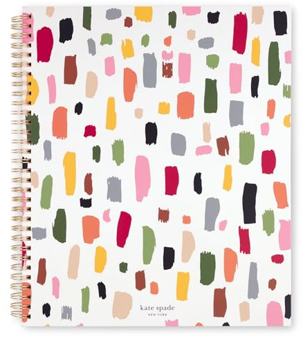 kate spade new york Large Notebook, Painterly Strokes | 11 x 9.5 Spiral Journal with Durable Hardcover, 160 College Ruled Pages, Metal Spiral, and Pocket Page