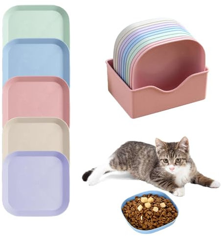 OUOQI Ecuelle Colorée - Set de 12 Assiettes pour Chat et Chatons, Plat Nourriture avec Gamelles Plates (Carré)