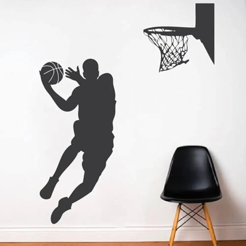 JCSMKFQ Wandtattoo Basketballspieler Dunk Jump Shot Basketball Sticker Deko Teen Room Decal