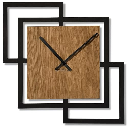 FLEXISTYLE Wanduhr ohne tickgeräusche modern Design Holz schwarz wanduhren Wohnzimmer jugendzimmer quadratisch Junge Squares
