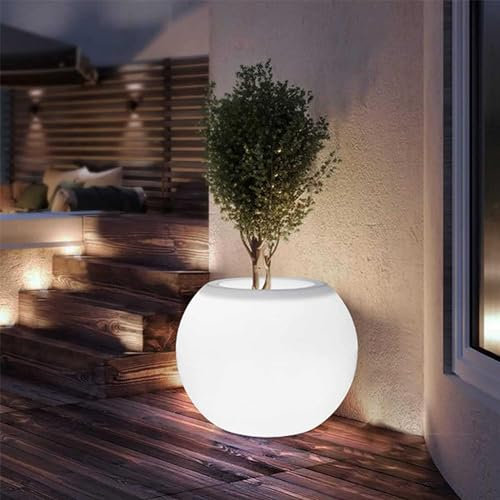 Pot de Fleurs LED avec Télécommande – Bac Étanche à Changement de Couleur pour Intérieur & Extérieur, Pot Rond Moderne Décoratif pour Maison & JardinWhite,M