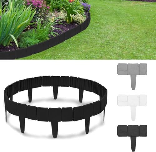 Hengrongshen Bordures de Jardin 10 m, Bordure Jardin Exterieur Flexible en Plastique Aspect Pierre, Hauteur 10 cm, Bordure à Planter pour Pelouse, Gravier, Potager et Arbre, 40 Pièces, Noir