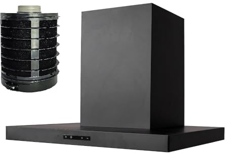 VLANO LEVEL PURE 60 Black Block Wandhaube UMLUFT mit LONG LIFE FILTER, 634 m³/h, Fernbedienung, 4 Leistungsstufen, Umluft Dunstabzugshaube mit Sensorsteuerung, Mattschwarz, LED, EEK:A