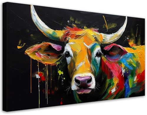 Feeby Leinwand Bilder - Bild Wohnzimmer - Abstrakt Bunte schottische Kuh - 120x60 1tlg - Deko Schlafzimmer Groß - Dekoration Canvas - Gemälde - Modern Wandbilder - Kunstdruck