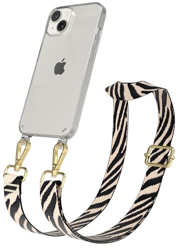 EAZY CASE Handykette - Verstellbares Taschenband kompatibel mit iPhone 14, Schulterriemen, Handykordel mit Silikon Hülle, Umhängetasche, Zebra - Schwarz Beige Gold