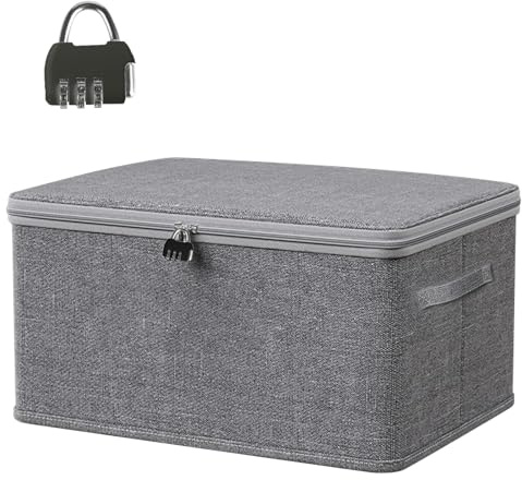 iKALULA Abschließbare Box mit Deckel, 40*30*21cm Aufbewahrungsbox, Verschließbare Box mit Griff, Abschließbare Kiste mit Schloss, Medizinbox mit Zahlenschloss für Kleidung/Spielzeug, Organizer Boxen