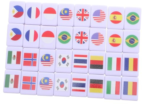 CIYODO 64 Stück Mahjong Brettspiel mit Länderflaggen aus Melamin Kompaktes Reise Brettspiel für 2 Personen Pädagogisches Gedächtnisspiel für Partys und Urlaub
