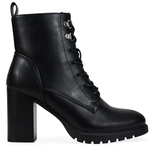 BOSANOVA Botines de tacón para Mujer con Cordones y Plataforma Dentada con tacón en Bloque Efecto Madera. Cierre con Cremallera Interior. Calzado para Mujer
