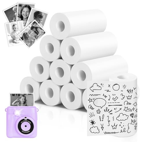 10 Rolls Kids Camera Thermal Paper, 57x25mm, Long-Lasting Color | Waterproof & Oil-Proof, for Kids Instant Print Camera, Mini Thermal Printers and Credit Card Machines