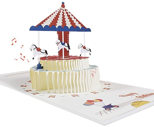 FAYAHAR Pop Up Karte Geburtstag, 3D Geburtstagskarte Karussell | Happy Birthday Geburtstagskarte, mit Umschlag, 3D Pop-Up Design, Flach Zusammenfaltbar, für Geburtstage Jeden Alters