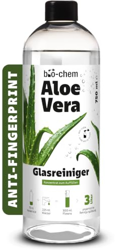 bio-chem Glasreiniger Konzentrat Aloe Vera 750ml | Für bis zu 3L Reinigungslösung | für Fenster, Spiegel, Glastische & Küchenfronten