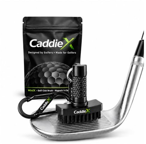 CaddieX MiniX Golfschlägerbürste mit CaddieMag S-Clip für Golfbag Trolley | Golfbürste für Eisen & Wedges – reinigt Grooves Schlägerkopf schnell & gründlich, ideal zur Schlägerpflege auf dem Platz