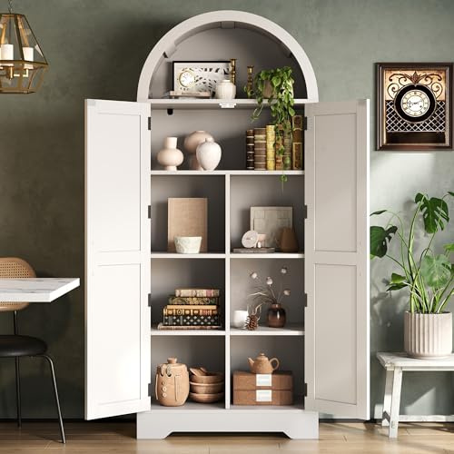 VIVCA 170×70×35cm, gewölbter Schrank, Küchenschrank, Vitrine, Weinschrank, Ablage über der Tür, offenem Oberteil, für Küche, Esszimmer, Wohnzimmer, Schlafzimmer, weiß