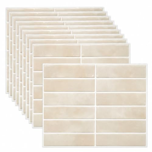 3D Fliesenaufkleber Klebefliesen Beige, (22.9x29cm) 10 Stück Klebefliesen Küche Bad Vinyl Fliesen Selbstklebend Wandverkleidung, Wasserfeste, ölbeständige und Schmutzabweisende Fliesenaufkleber