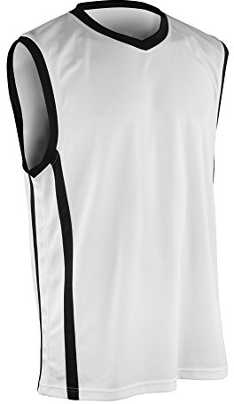 Spiro Mens Basketball Quick Dry Sleeveless Top (3XL) (White/Black)