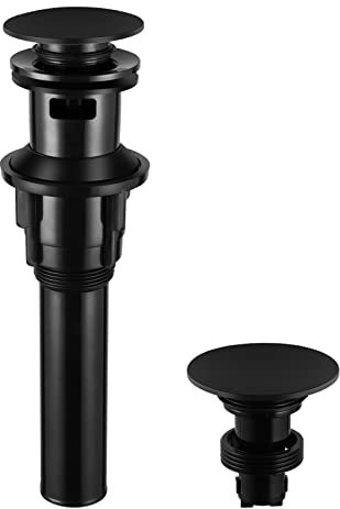 PARLOS Push and Seal Pop Up Abflussstopfen mit Überlauf für Waschbecken Waschbecken Wasserhahn Waschtisch Waschtisch matt schwarz 20861