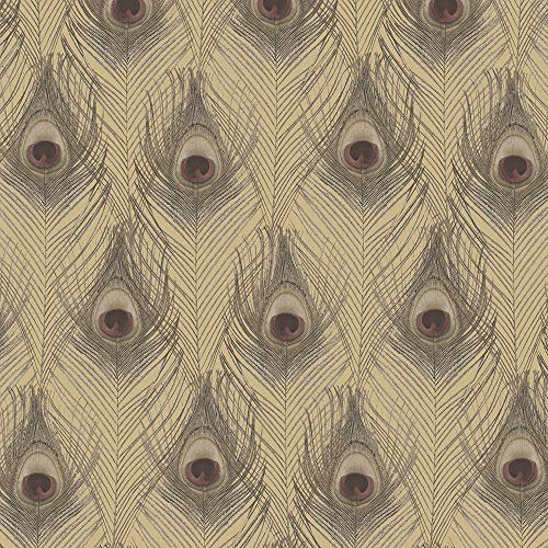 G67980 - Organic Textures Peacock Feathers Metallic Gold Galerie Wallpaper