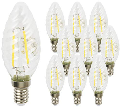 HAVA 10er Pack, LED Filament Kerze Twist E14 2W, warmweiß 2700K