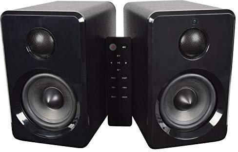 AV:Link | Powered Bluetooth Bookshelf Monitors With Wireless Remote Control | Black
