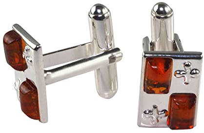 HolidayGiftShops Manschettenknöpfe aus Sterling Silber und baltischem Honig mit Bernstein-Rechteck