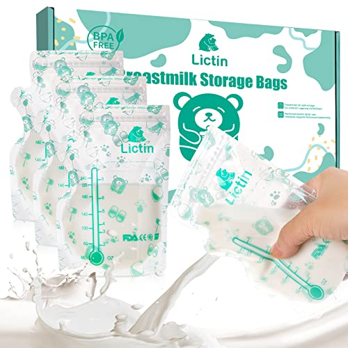 Lictin Conservation Lait Maternel 120Pcs - 240ML Sachet Conservation Lait Maternelle Pré-stérilisés, Épaissir Double Fermeture Glissière Sachet Lait Maternel, Bec Verseur Intégré