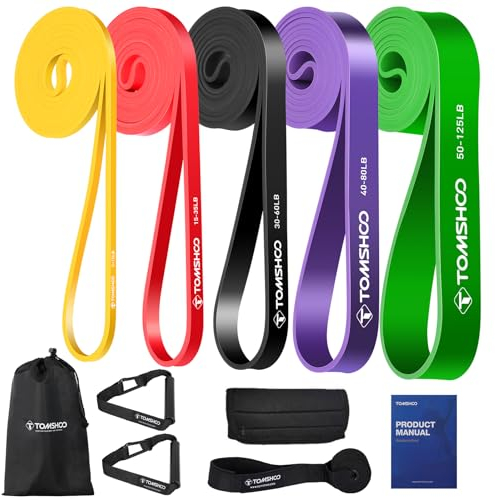 TOMSHOO Resistance Bands Set, 5Pcs Exercise Bands Workout Bands Elastic Bands for Exercise Pull Up Assistance Bands Fitness Bands Assist Set for Body Training, Strength, Weighted Gyms