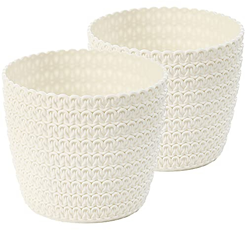 Tymar Blumentopf, 2er-Pack, runde Form, Übertopf, Häkeloptik (Creme, ø 11cm)