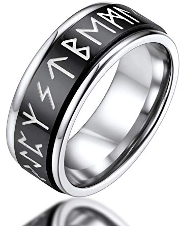 FaithHeart Schwarz Spinnerring Fingerring Viking Herren Jungen Rune Fingerring drehbarer Meditationsring Freundschaftsring Partnerring für Vatertag Weihnachten
