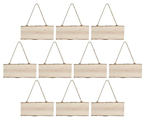 10Pcs Plain Wooden Sign, Unfinished Hanging Wood Sign Rectangle Blank Wooden Plaque with Ropes for Home Decor DIY Projects, 25 x 10cm
