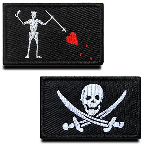 Zcketo Set of 2 PCS Pirate Captain Jack and Black Beard Pirate Embroidery Hook and Loop Tactical Badge Armband Combat Morale Emblem Applique Patch for Kids Adult Halloween Cosplay