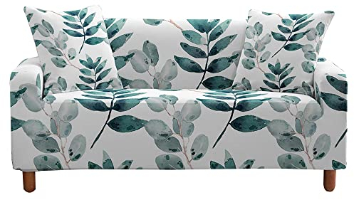 Highdi Blatt Muster Sofabezug Sofaüberwürfe für 1/2/3/4 Sitzer, Armlehnen Sofa Cover Elastisch Stretch Antirutsch Sofa Cover Sofahusse Couchbezug Möbelschutz (Eukalyptus,4 Sitzer)