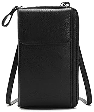 Kememo Kleine Handy Umhängetasche Damen, PU-Leder Handytasche zum Umhängen mit Geldbörse Kartenfächer, Crossbody Umhängetaschen Geldbeutel Brieftasche Kleine Tasche, Schwarz
