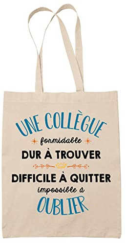 Planetee Tote Bag Formidable Collègue Beige| Idée Cadeau Travail Boulot Métier Départ Retraite Collègue Femme Sac Cabas Réutilisable