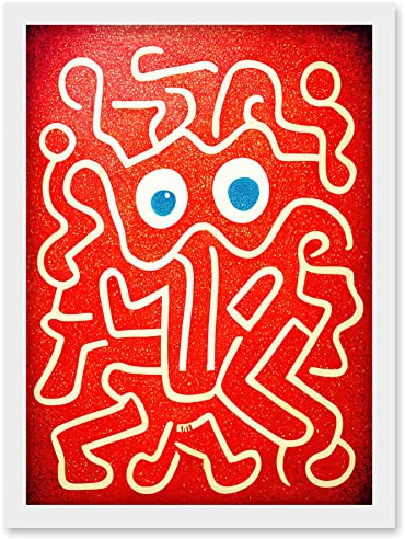 Doppelganger33 LTD Line Drawing On Red With Googly Eyes Artwork Framed Wall Art Print A4