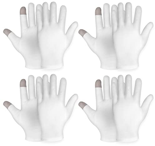 Sibba 4 Paar Touchscreen Feuchtigkeitsspendende Handschuhe Weiß Baumwolle Über Nacht Schlafenszeit Heilung Ekzeme Schlaflotion Hand Spa Behandlung Handschuhe Reparatur Raue Risse Trockene Hände Haut