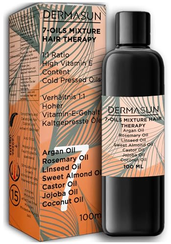 DERMASUN Haaröl 7 Öle Misch Für Haarwuchs & Haarpflege - (Arganöl Rosmarinöl Jojobaöl – Leinöl Mandelöl Rizinusöl - Kokosöl) – 100 mL NeuVerpackung