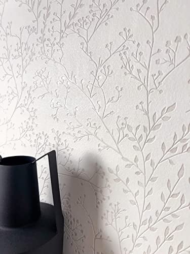 NEWROOM Tapete Creme Vliestapete Äste - Ästetapete Floral Natur Weiß Blätter Blumen Blumentapete Romantisch Rosentapete Vintage inkl. Tapezier-Ratgeber