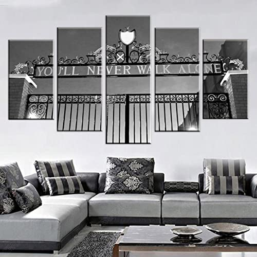 Targawerelax Leinwanddruck 5 Stück You Will Never Walk Alone Fußball Leinwand Gemälde Bilder Poster Wand Kunstdruck Kinderzimmer Dekor 100x55cm