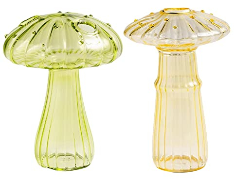JYCRA 2 x Glas-Pilzvasen, Blumen-Pflanzgefäß, transparente Terrarium-Vase, Behälter, klares Glas, Pflanzgefäß, Blumen-Vase