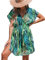 CUPSHE Women's Plunge V Neck Elastic Waisted Cover Up Set Split Short Sleeve Pull Over Mid Length Skirt Green Leaf M