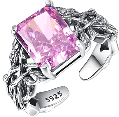 TANGPOET Damen Lebensbaum Ring Silber 925 Baum des Lebens Ring Rosa Kristall Schmuck Baum des Lebens Geschenke für Frauen Mädchen