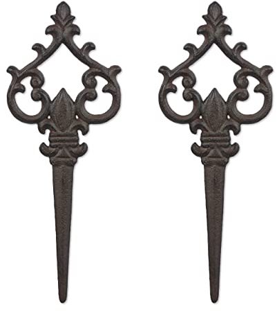 Relaxdays Antiker Gartenstecker 2er Set 2 Estacas de Jardín Estilo Antiguo, Decorativa, Adorno Césped, Maceta, Hierro Fundido, 32x13cm, Marrón