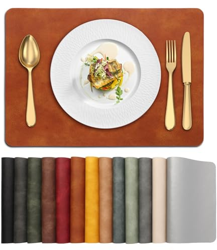 UnivoColors Placemats,Heat Resistant Placemats Set of 6 Washable 12 x 17 Inch,Waterproof Table Mats,Wipeable Pu Place Mats for Kitchen,Dining Room. Reddish Brown