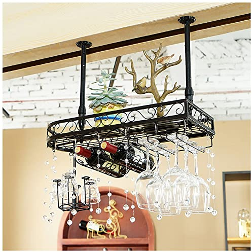 Under Ceiling Stemware Rack Under Shelf, Metal Wire Tidy Crate Rack, Ideal for Wine Bottles Water Drinks Beverages Whiskey Juice Liquor, Black (Size : 60 * 25CM) (Burgundy 60 * 25CM)