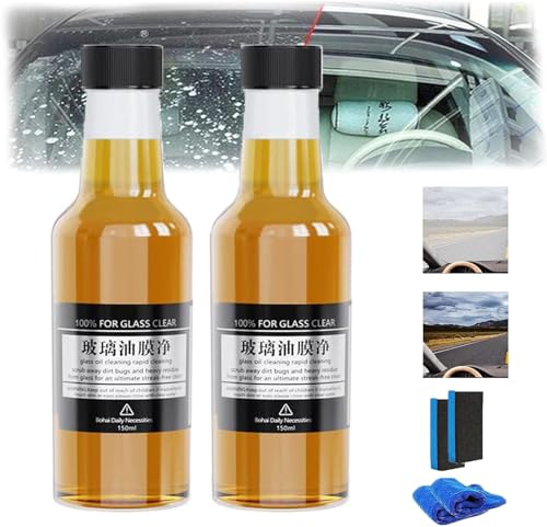 CutVerdunk Glass Oil Cleaning, Ölfilm-Entferner für Glas, Autofenster-Ölfilm-Reiniger, Autoglas Ölfilm Reiniger, Auto Glasreiniger Reinigungs Entferner Windschutzscheiben Glasreiniger (2 Stück)