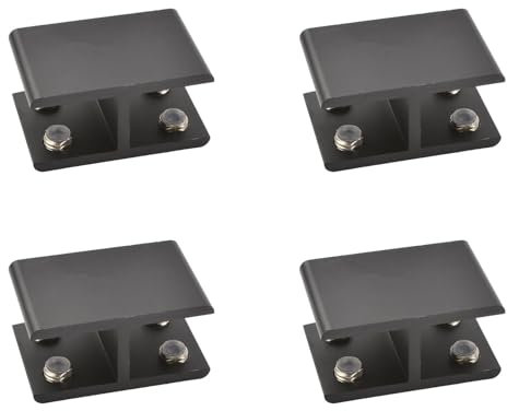 INCREWAY Abrazadera de vidrio, paquete de 4 soportes ajustables de doble cara de aleación de aluminio para estante de vidrio, soporte de abrazadera de clip de vidrio para 14-16 mm de grosor, 180