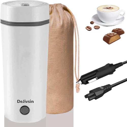 DeJivsin Hervidor de agua, Hervidor agua electrico, Calentador agua Coche, Hervidor de agua de 12V para coche 450ml, Calentador de agua portatil, ideal para viajes al aire libre y camping