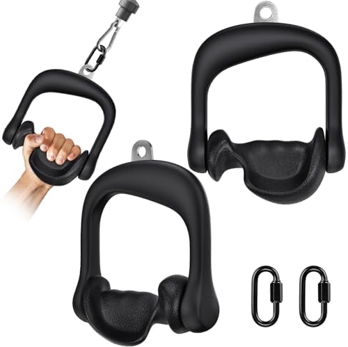 BeneLabel Gym Handle Grip 2pcs Cable Attachment for Fitness Workout Bands/Pulley System/Pilate/Yoga/Crossover Tricep Exercise/Strength Trainer with 14cm Rotating Handle&2 Carabiner, Ergonomic Pattern