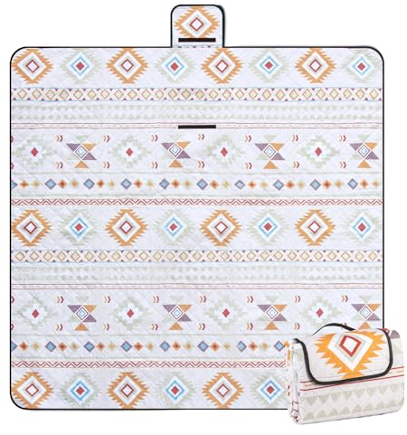 Leisuremix Picknickdecke isoliert 200 x 200cm XXL wasserdicht, 210D Oxford Campingdecke Stranddecke Ultraleicht, Picnic Blanket mit Tragegriff Outdoor Decke für 6-8 Personen, Nationalstil